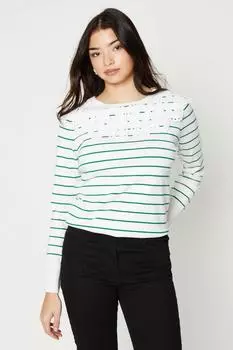 Свитер в полоску с тканым воротником Oasis, белый