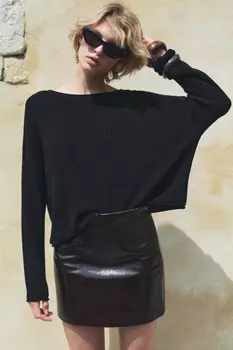 Свитер в ребристую трикотажную платье ZARA, черный