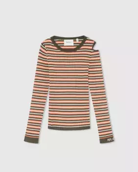 Свитер в рубчик асимметричного кроя для девочки в полоску Pepe Jeans, цвет Crudo