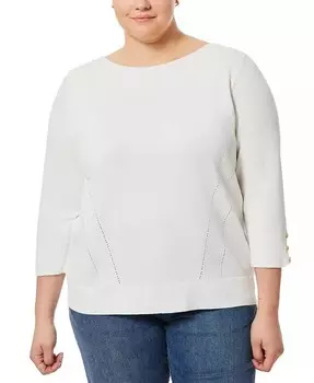 Свитер в рубчик больших размеров с пуговицами и манжетами Melissa Paige, белый