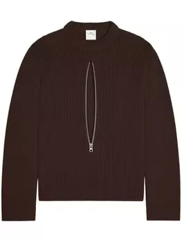 Свитер в рубчик на молнии Courrges, коричневый