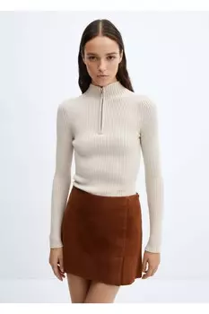 Свитер в рубчик на молнии Mango, коричневый