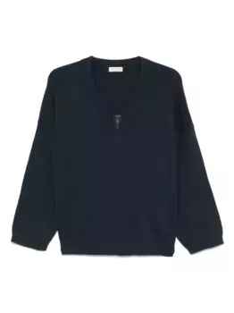 Свитер в рубчик с декором Monili Brunello Cucinelli, синий