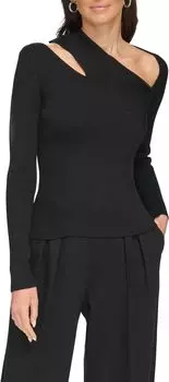 Свитер в рубчик с длинными рукавами и вырезами DKNY, черный