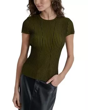 Свитер в рубчик с короткими рукавами DKNY, зеленый