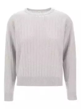 Свитер в рубчик с круглым вырезом Eleventy, серый