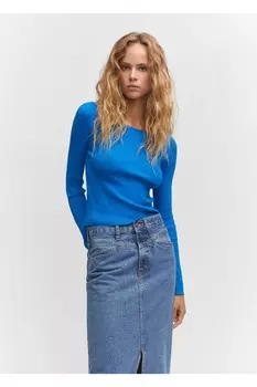 Свитер в рубчик с круглым вырезом Mango, синий