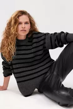 Свитер в рубчик с круглым вырезом Next, черный