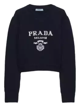 Свитер в рубчик с логотипом Prada, синий