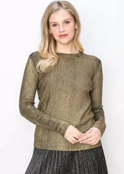 Свитер в рубчик с мерцающим золотым узором Yal New York, золотой