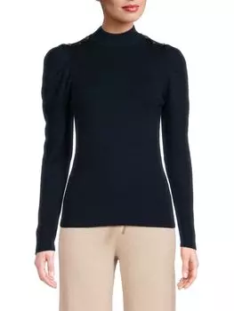 Свитер в рубчик с пышными рукавами Laundry By Shelli Segal, темно-синий