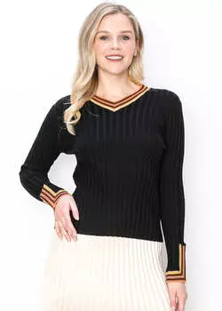 Свитер в рубчик с яркой отделкой Yal New York, черный