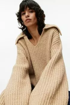 Свитер в рубчик с V-образным вырезом Arket, бежевый