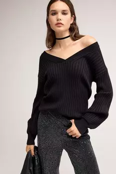 Свитер в рубчик с V-образным вырезом Next, черный