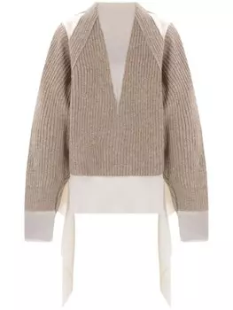 Свитер в рубчик с V-образным вырезом Undercover, серый