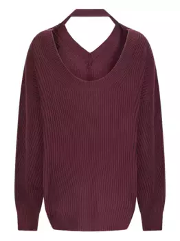 Свитер в рубчик с V-образным вырезом Canessa, красный