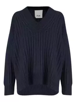 Свитер в рубчик с V-образным вырезом ALLUDE, синий