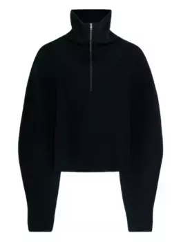 Свитер в рубчик с воротником на молнии LEMAIRE, черный