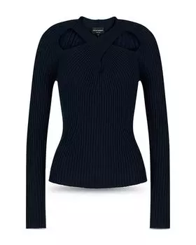Свитер в рубчик с вырезом Emporio Armani, цвет Blue