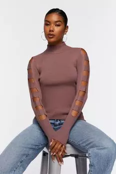 Свитер в рубчик с вырезом-лестницей Forever 21, роза