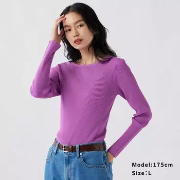 Свитер в рубчик с вырезом «лодочка» PLST, фиолетовый