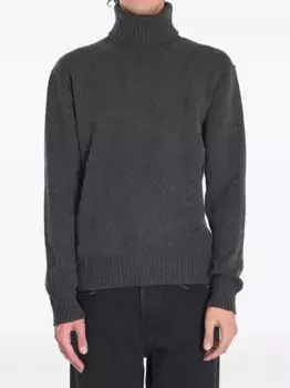 Свитер в рубчик с высоким воротником AMI Paris, серый