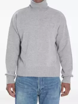 Свитер в рубчик с высоким воротником AMI Paris, серый