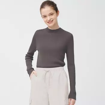 Свитер в рубчик с высоким воротником GU, коричневый