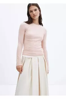 Свитер в рубчик с высоким воротником Mango, розовый