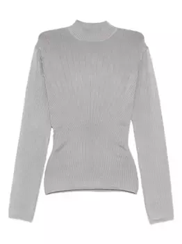 Свитер в рубчик с высоким воротником Mugler, серый