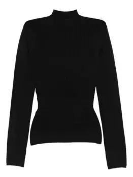 Свитер в рубчик с высоким воротником Mugler, черный