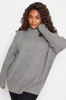 Свитер в рубчик со смешанным фирменным узором Yours, серый