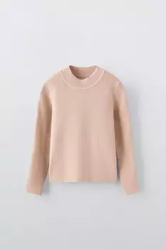 Свитер в рубчик ZARA, коричневый/серо-коричневый