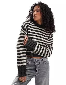 Свитер в серую полоску ASOS DESIGN – с круглым вырезом и широкими манжетами