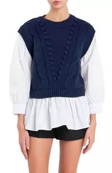 Свитер в стиле «кабель» из микс-медиа в цвете «синий/белый» English Factory