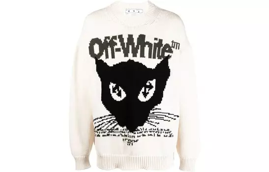Свитер в технике интарсия для кошек Off-White, белый