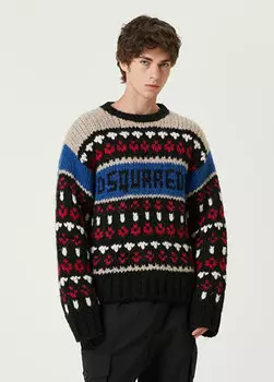 Свитер в жаккардовую полоску с цветными блоками и логотипом Dsquared2