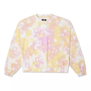 Свитер washed floral cotton crew neck shirt 'pink' Converse, белый