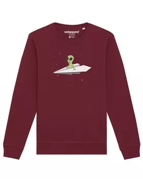 Свитер Watapparel Sweatshirt Alien on a paper plane, цвет burgundy/dark red