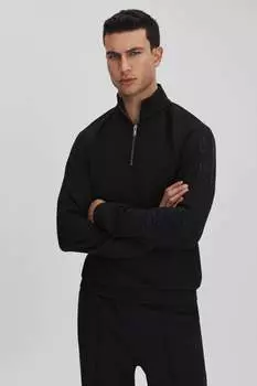 Свитер Williams из джерси с широким воротником и короткой молнией Reiss, черный