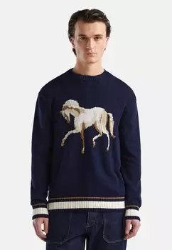 Свитер With Horse Inlay United Colors of Benetton, синий
