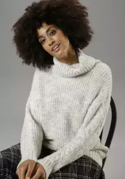 Свитер-водолазка Aniston CASUAL из модной меланжевой пряжи, цвет Wollwei-Hellgrau-Meliert