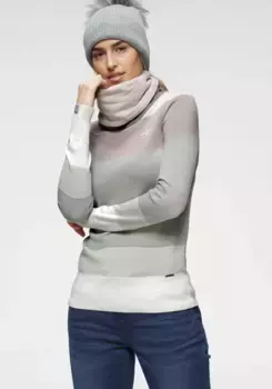 Свитер-водолазка KangaROOS в полоску с высоким воротником-стойкой, розовый