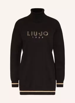 Свитер-водолазка с пайетками и драгоценными камнями LIU JO, черный/кэмел