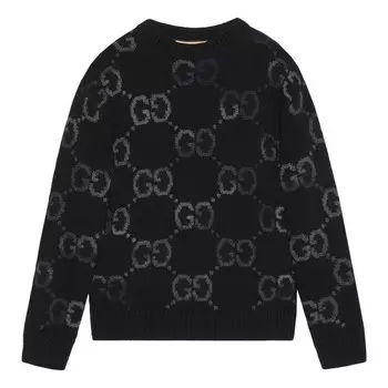 Свитер wool jumper with gg intarsia 'black' Gucci, черный