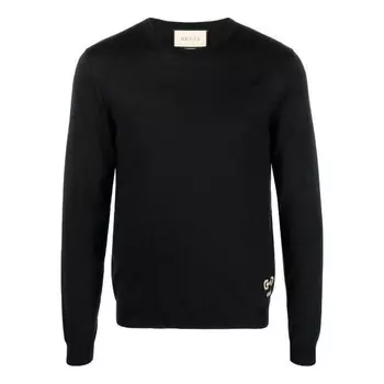 Свитер wool sweater with horsebit intarsia 'black' Gucci, черный