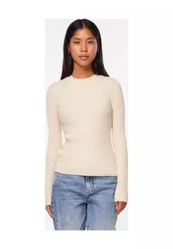 Свитер вязаный, ребристая структура, приталенный, женский PIECES, цвет Birch