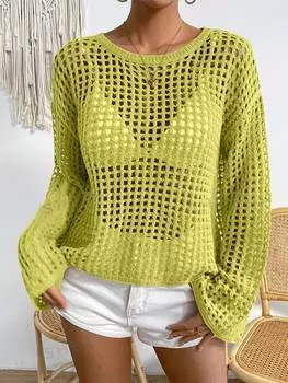 Свитер вязаный Shein Essnce с заниженными плечами, оливково-зеленый