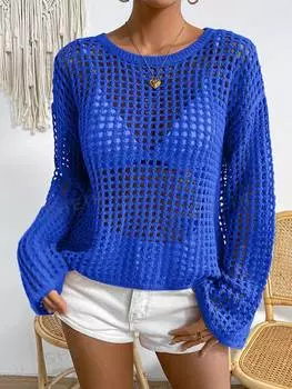 Свитер вязаный Shein Essnce с заниженными плечами, синий