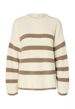 Свитер вязаный, свободного кроя, в полоску, женский SELECTED FEMME, цвет Snow White